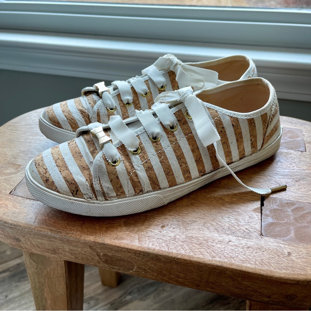 Kate Spade New York Lodero Women's White Striped Cork Sneaker Size 9